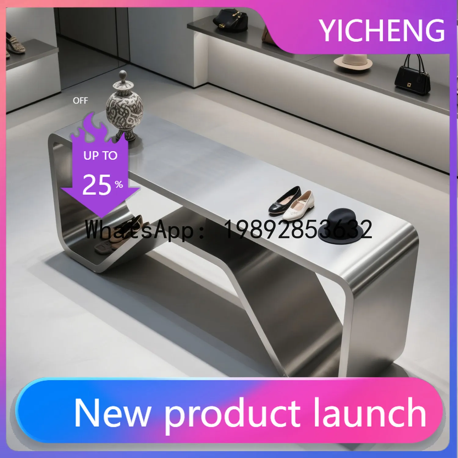 QQ Clothing Store Stainless Steel Display Table Display Stand Island Clothing Rack Shoe Bag Window Display Counter