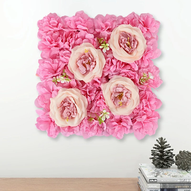 6 Pcs Flower Wall Panels 15 x 15 Inch 3D Silk Rose Floral Wall Decorative Faux Flower Wall Background for Wedding Home Decor