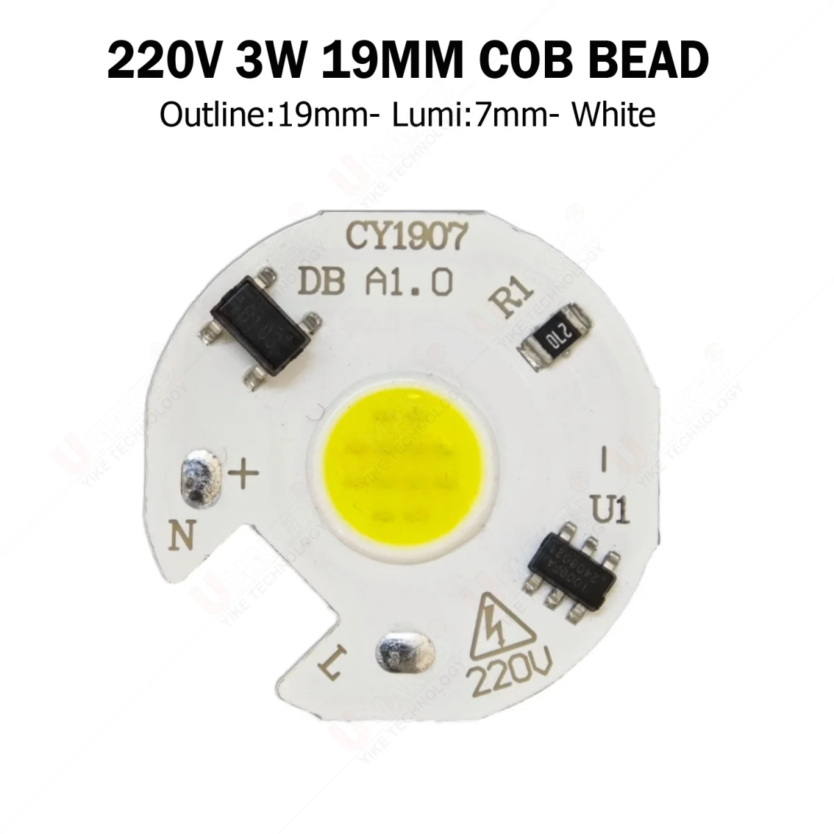 10pc 19mm 220V LED downlight source Chip 3W COB Bead 7mm white 6000K aluminum PCB plate COB diy indoor bulb spotlight tracking