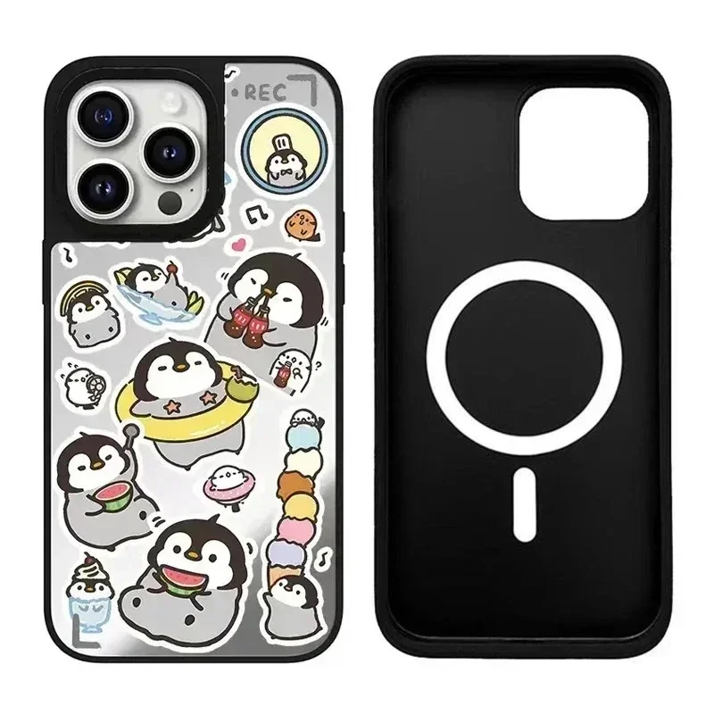 

Cute Penguin iPhone 11 12 13 14 15 Pro Max Mirror Surface MagSafe Case Cover Shell