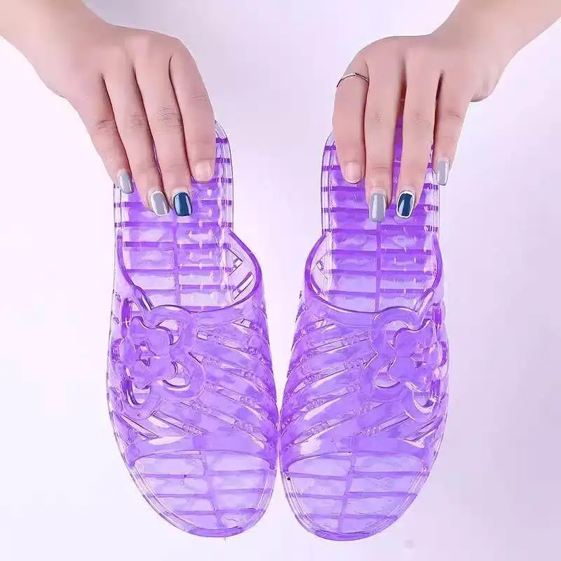 Sandalias de gelatina de cristal para mujer, talla grande, con soporte de plástico, antideslizantes para baño, sandalias de p...