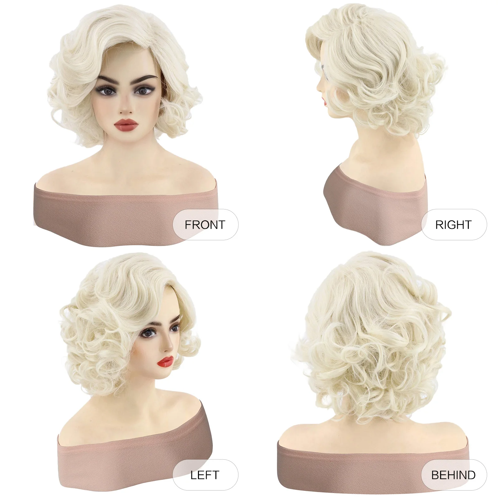 Synthetic Hair 12 inch Short Blonde Bouffant Curly Wavy Women\'s Wig for Daily Party Use Natural Looking Glueless Heat Resistant