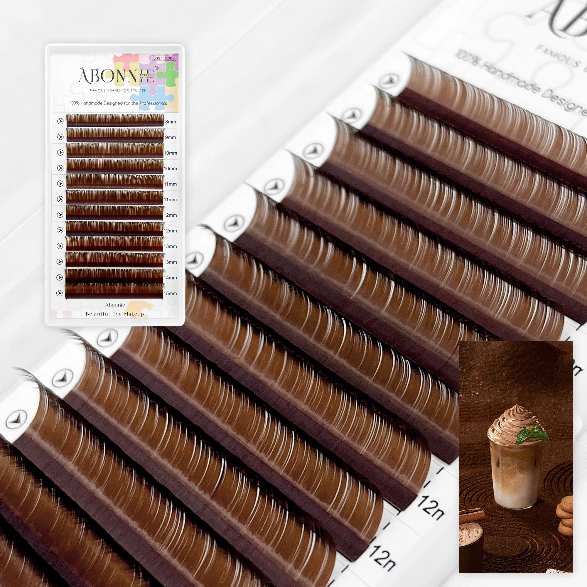 Abonnie LB Dunkelbraune Wimpern Braune Farbe Klassische Wimpernverlängerungen Foxy Eye Flauschige Einzelwimpern