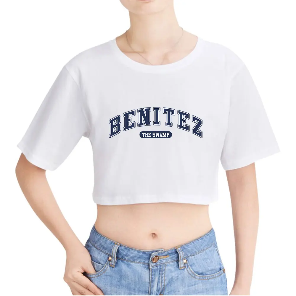 Baylen Levine Benitez Vintage 90s Crop Top Exposed Navel T-Shirt O-Neck Oversize Tops Fashion Funny Tshirt Women