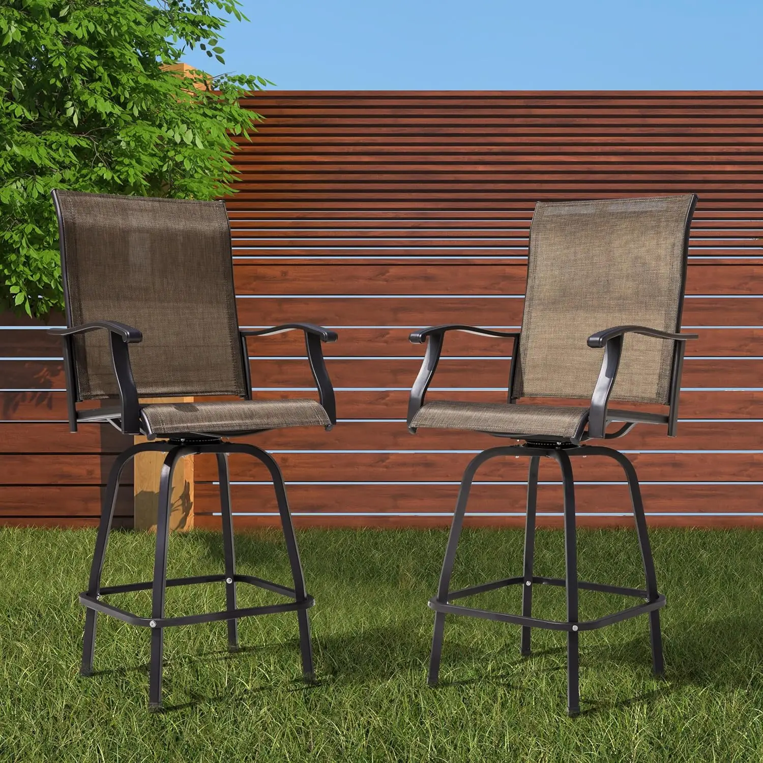 Outdoor Swivel Bar Stools with Backrest, Patio Swivel Bar Stools Set of 2, 360 Degree Swivel Patio Bar, Customized