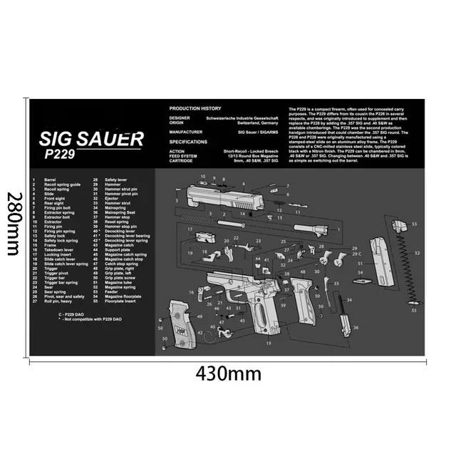 Gun Cleaning Rubber Mat Mouse Pad For Pistol Sig Sauer P220 P226 P229 P320 P365 1911 Glock 43 M92 HK USP Browning