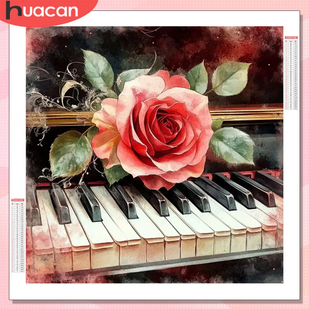 HUACAN Diamond Painting Kits Rose Flower für Erwachsene, Diamant-Mosaik, neue Kollektion, Floral Piano, komplette Sets, quadratisch, rund