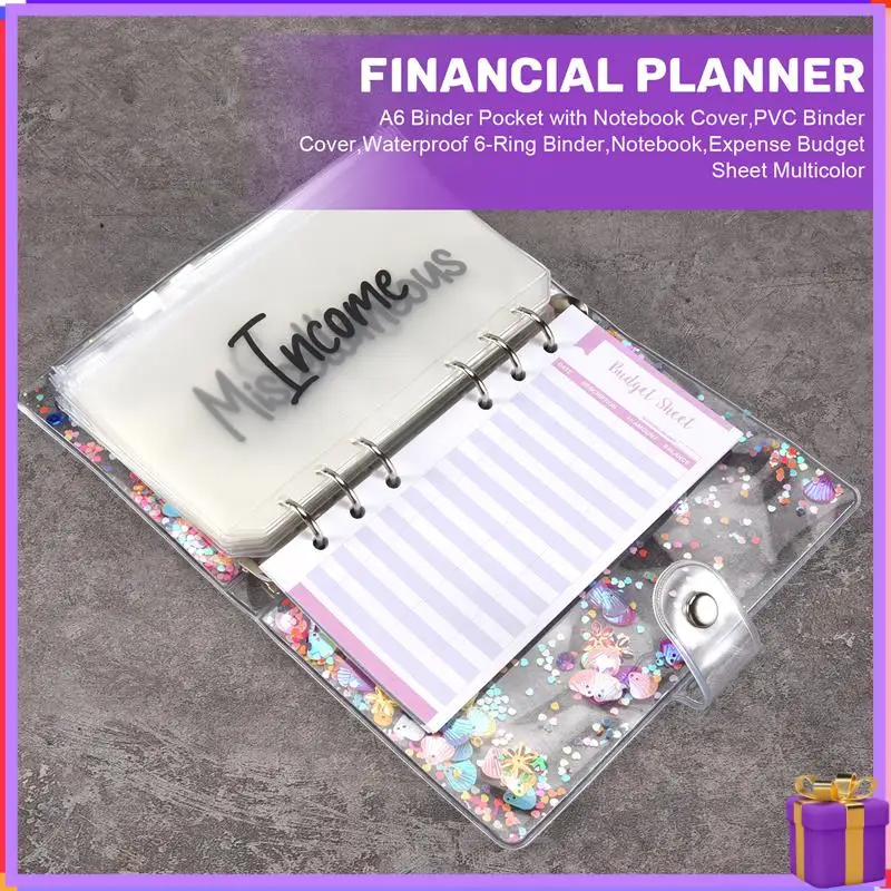 Advanced-A6 Binder Pocket With Notebook Cover,PVC Binder Cover,Waterproof 6-Ring Binder,Notebook,Expense Budget Sheet