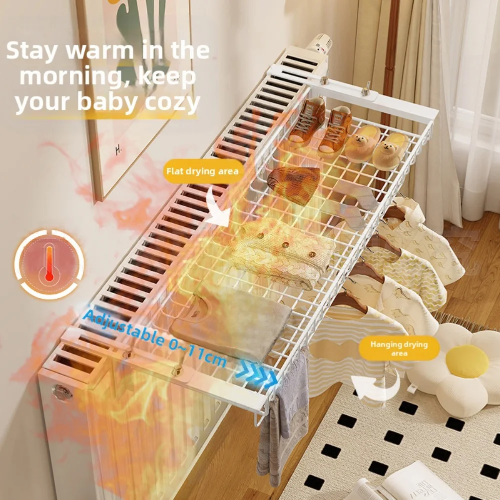 

Radiator Rack for Heating Pipes Adjustable Wall Mount Punchfree Iron Hanger Towel Drying Rack with Strong Load Capacity