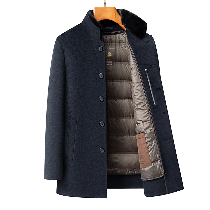 Mid-Length Mink Collar Double-Sided mini Coat for Middle-Aged and Elderly People, Detachable down Inner Lining, Winter Casual Da