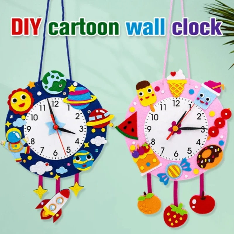 2024 Baby DIY Clock Toys Non-woven Arts Crafts Hour Minute Second Children Cognition Clocks for Kindergarten Hanging Ornaments