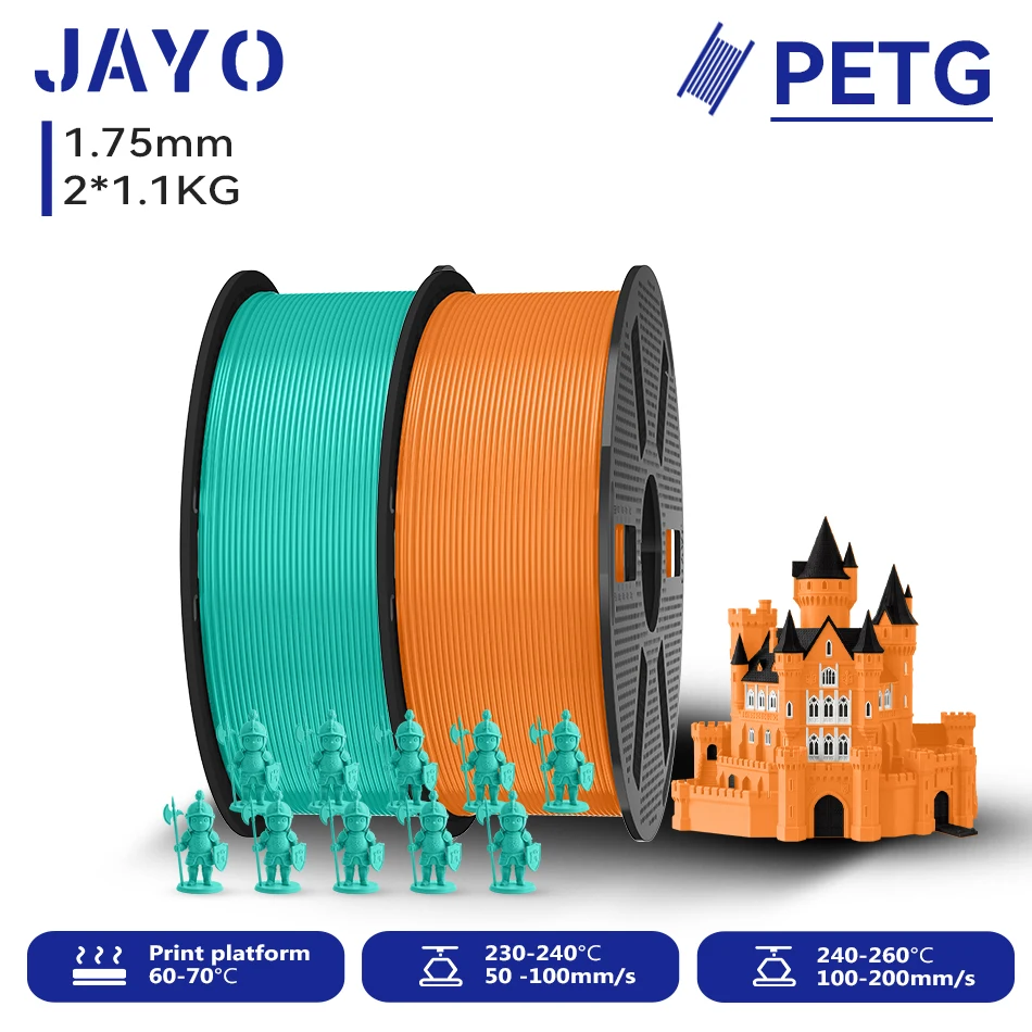 JAYO 2,2KG 3D PETG/PETG Klares Druckerfilament 1,75MM Hochfest Ohne Blasen Sauber Gewickelt für 3D 99% FDM DIY Geschenkmaterial