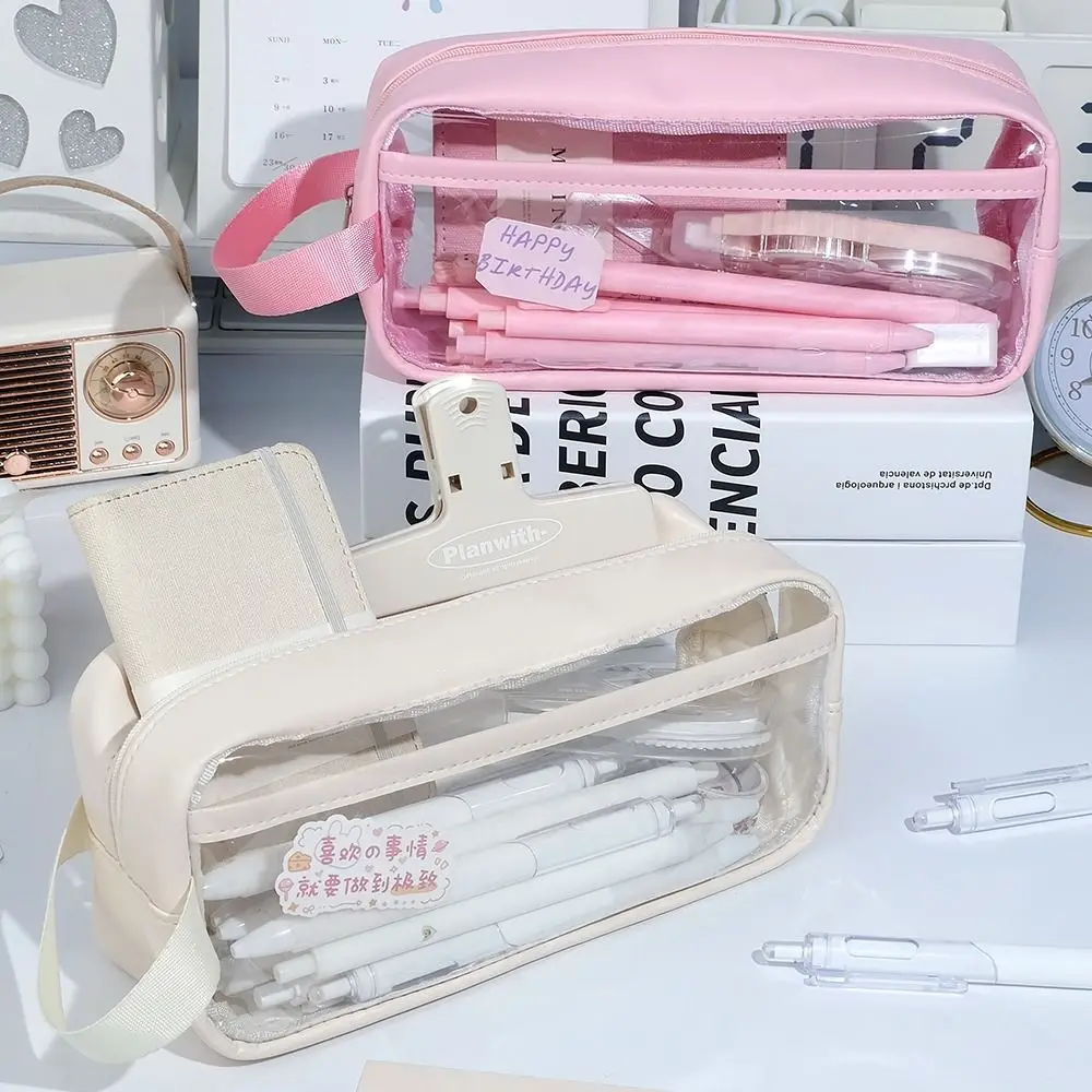New Transparent Pen Bag Large Capacity Multi-functional Pencil Case Handheld Pen Pouch Students