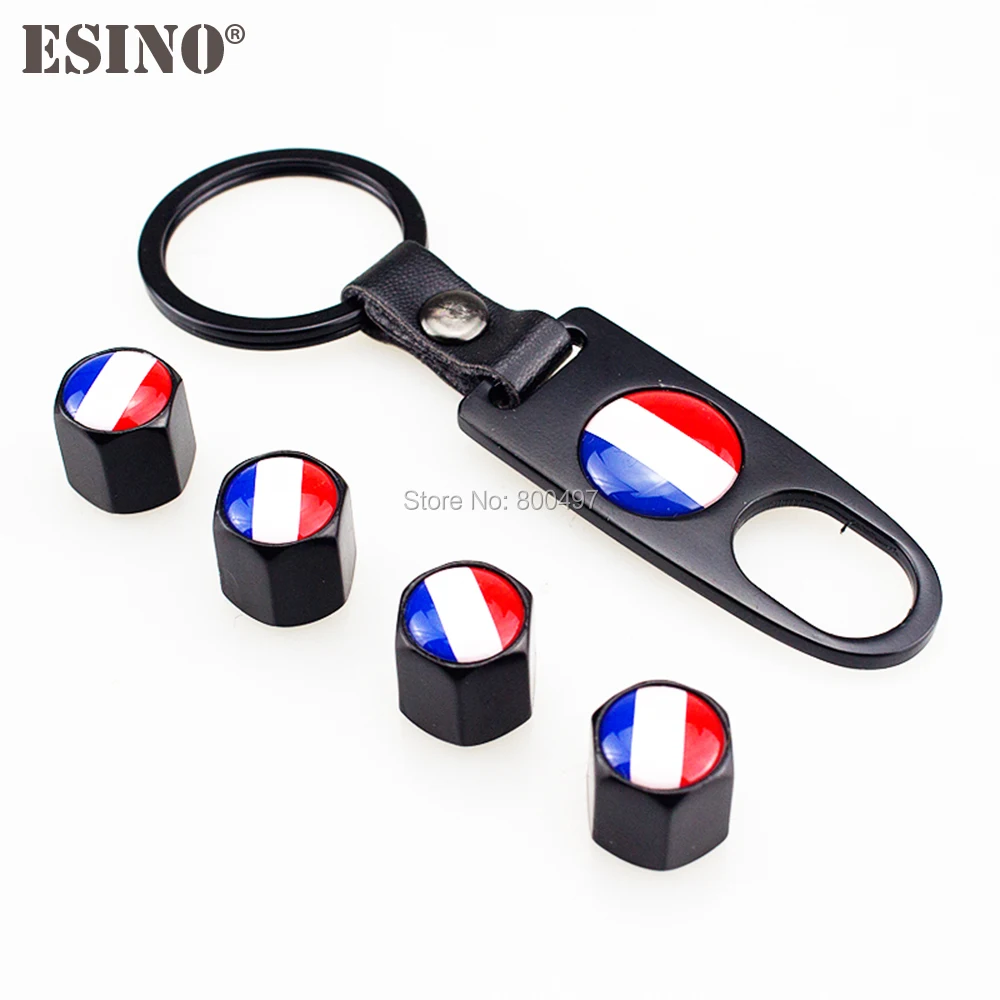 

4 x Car Stainless Steel Zinc Alloy Wheel Tire Valve Stems Caps France National Flag l Universal Fit With Mini Wrench Key Chain