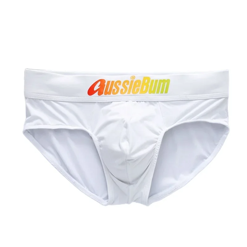 Aussiebum-Calzoncillos de seda de leche para hombre, cintura baja, cinturón elástico de color, bolsa convexa en U cómoda