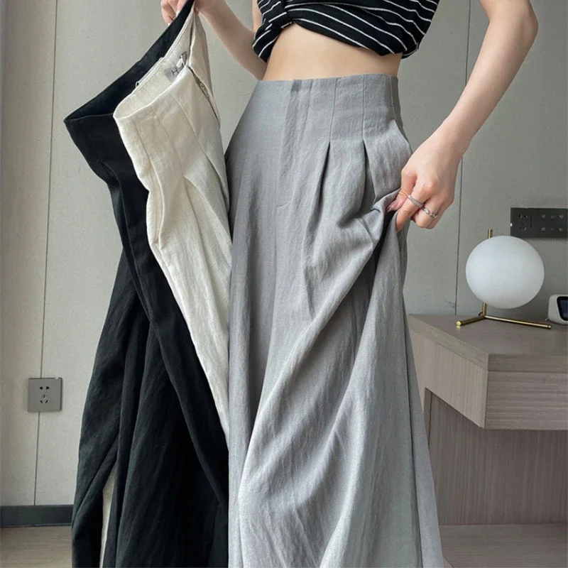 Pantaloni casual versatili da donna Pantaloni a gamba larga in lino a vita alta Pantaloni casual Yamamoto in lino di cotone di seta ghiacciata nuovo stile estivo
