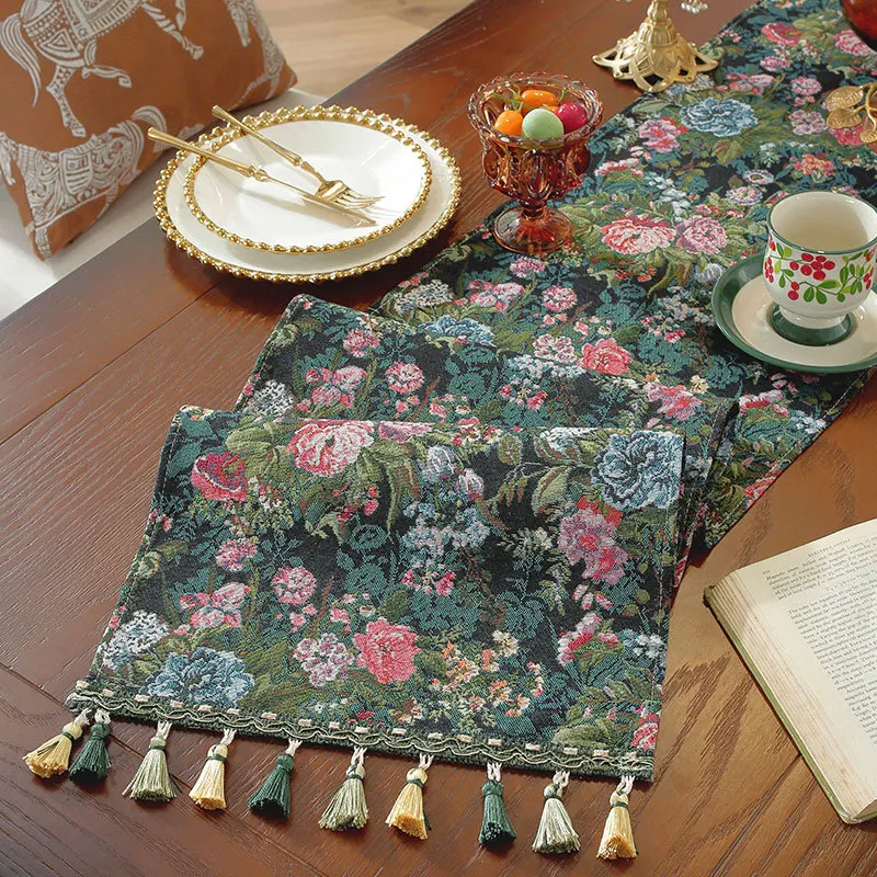 

Ретро-скатерть-дорожка с жаккардовым узором под масляную живопись и вышивкой, с кисточками, элегантная, для вечеринок, кухни, столовой, домашнего декора