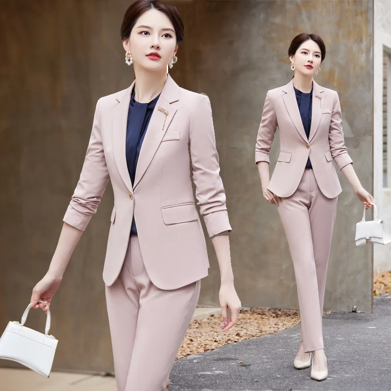 

Pink Suit Women's Spring and Autumn 2023 New Fashion High-End Business Wear Temperament Goddess Style Suit Two-Piece Suit