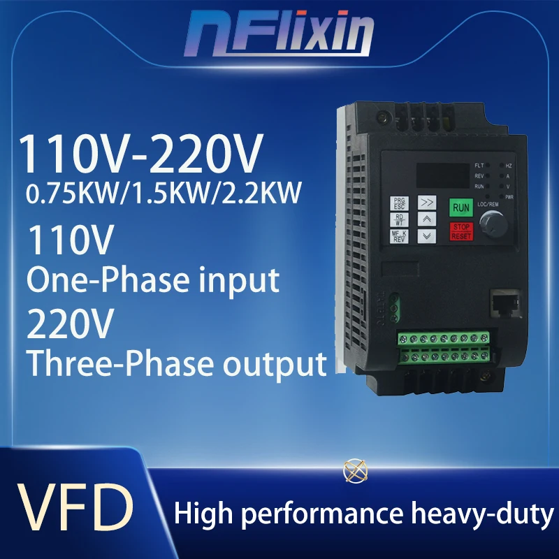 0.75/1.5/2.2/4/5.5/7.5KW 110Vto220V Variable Frequency Drive VFD Motor Drive Inverter Converter for 110V 1P input 220v 3P output