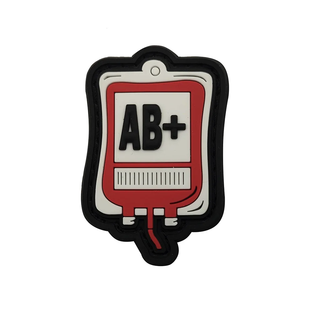 3D Blood Type Funny Blood Bag Shape Postive A+ B+ O+ AB+ PVC Clothing Lable Patch Rescue Tactical Blood Cute Medic Patches