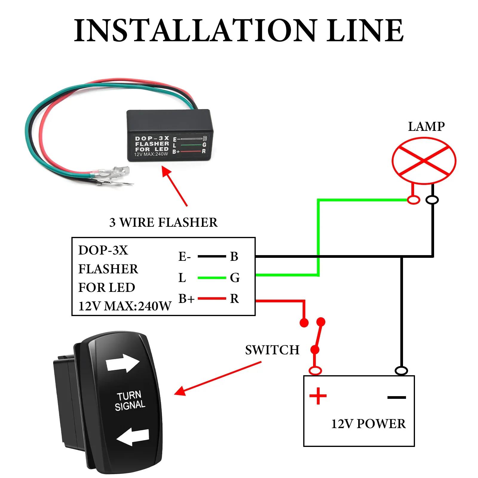 AD Turn Signal Rocker Switch LED for RV Vehicle Off-Road Pickup Tractor Boat Motorcycle 4Pin Universal Switch Turn Signal Kit