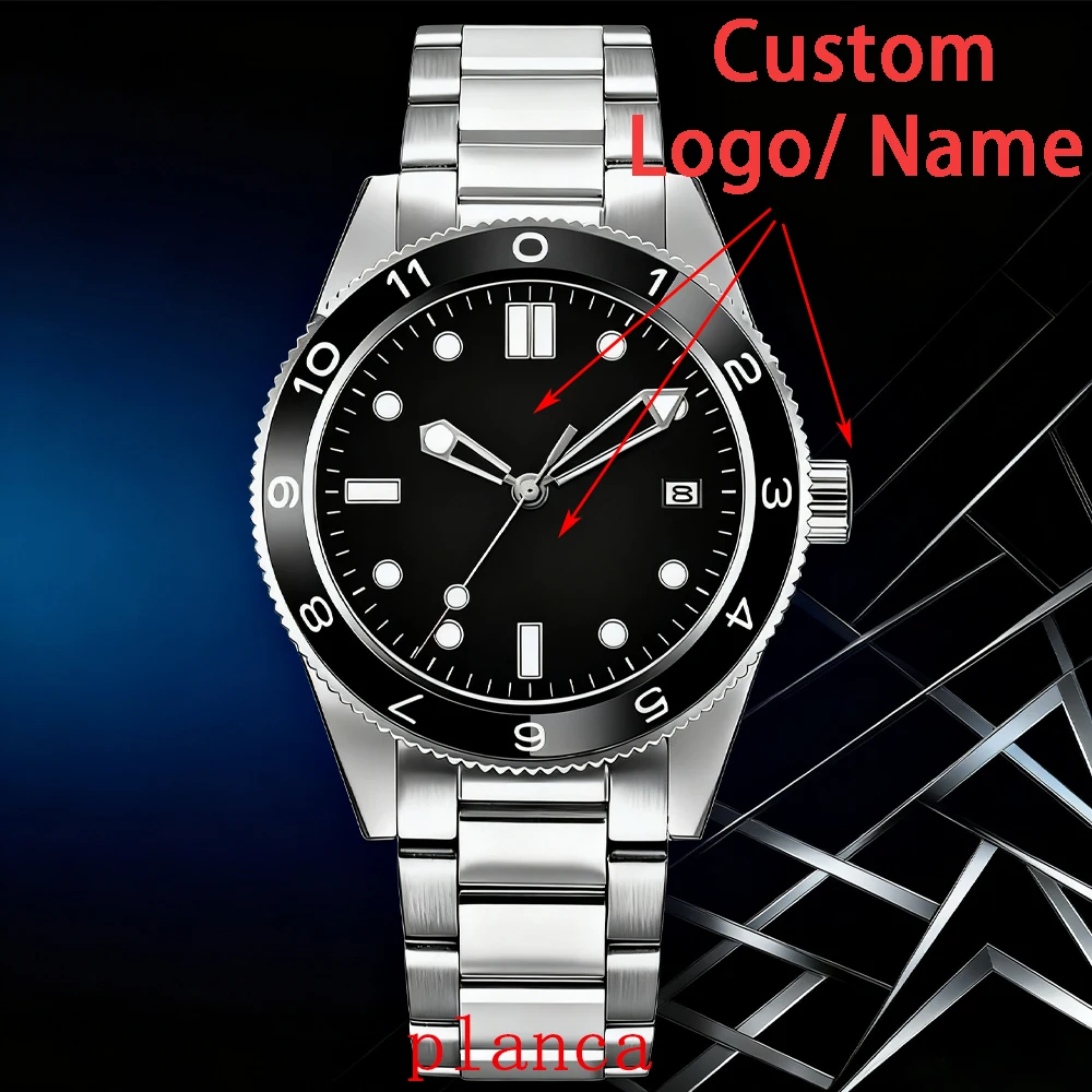 Logotipo personalizado 41mm NH35 movimiento Casual hombres reloj mecánico automático cristal de zafiro Esfera estéril reloj luminoso