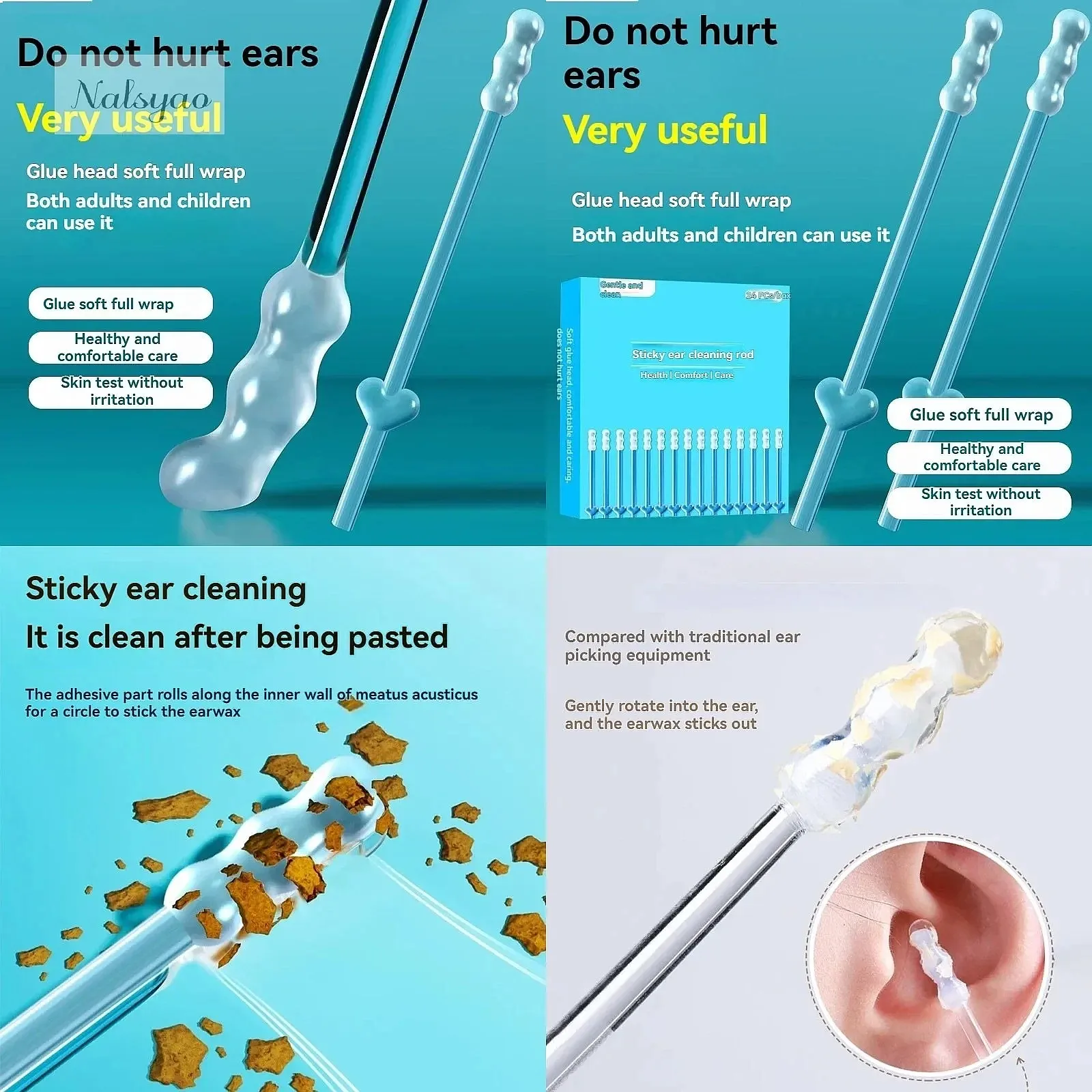 24Pcs Silicone Ear Wax Remover Sticky Ear Picks Disposable Adhesive Earpick Reusable Ear Cleaner for Kids Adults