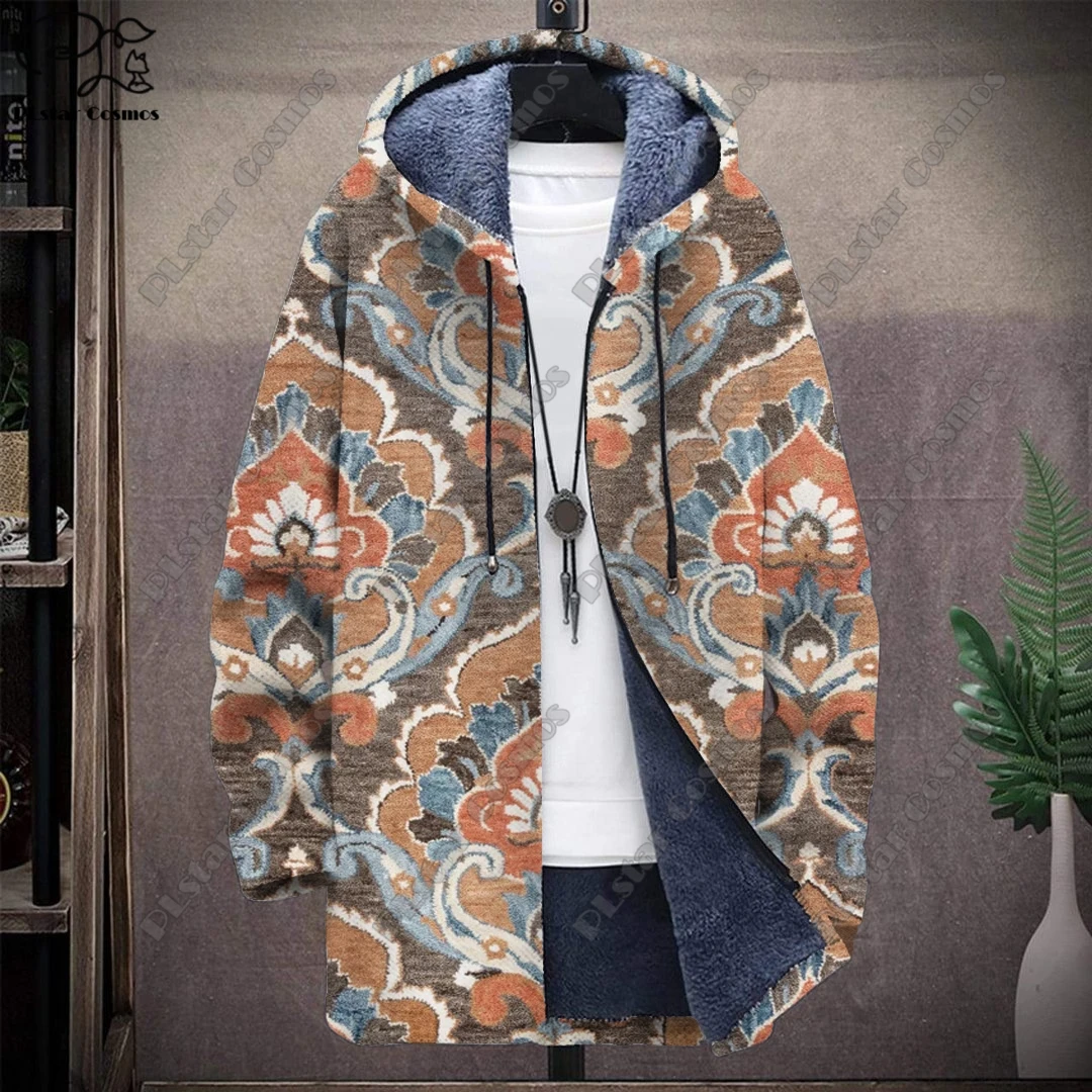 3D printed colorful tribal retro pattern hooded zipper warm and cold-proof jacket for your own winter casual series-F3