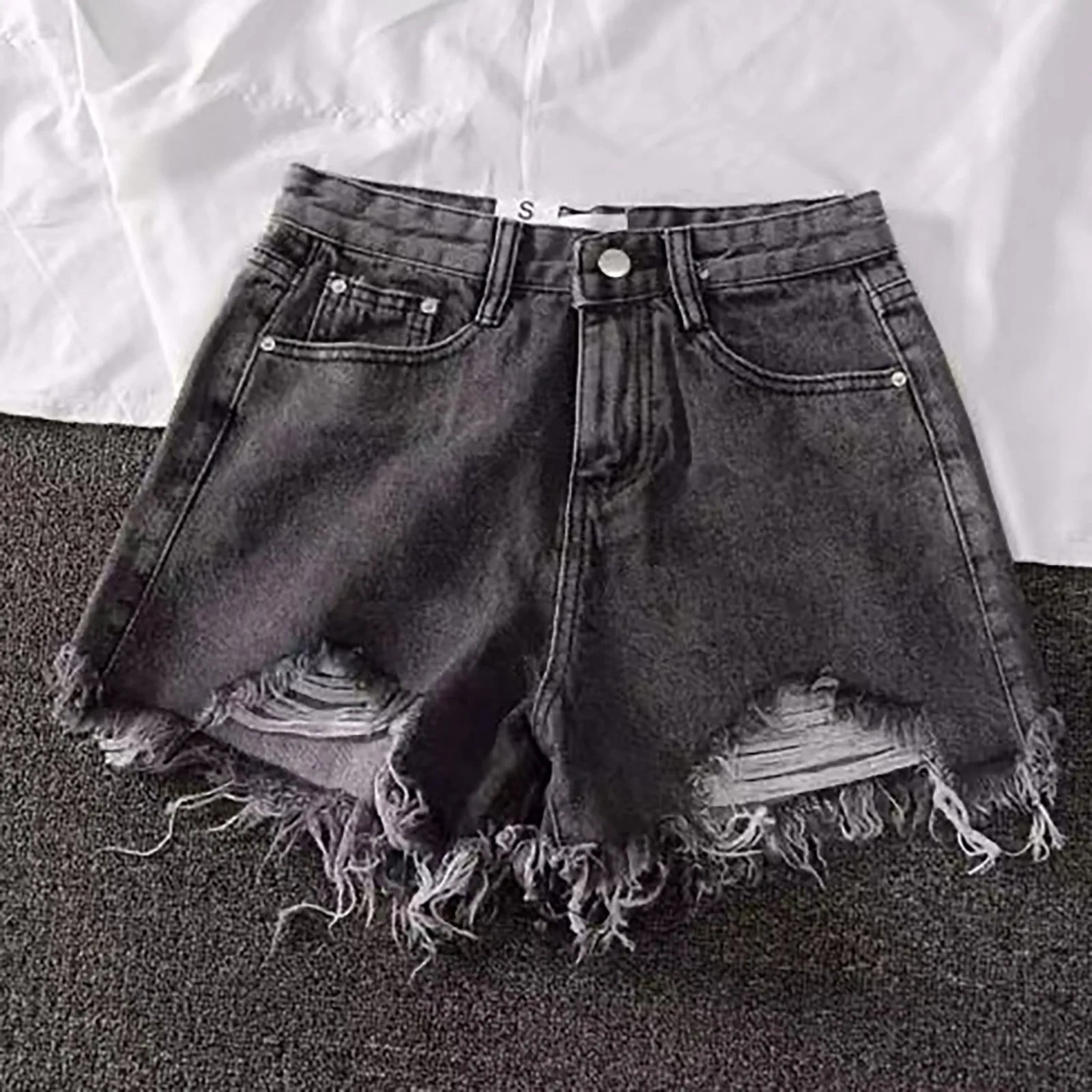 Y2k-pantalones cortos Retro de pierna ancha para mujer, Vaqueros cortos de cintura alta, moda informal Retro, pantalones cortos vaqueros con agujeros, novedad de verano