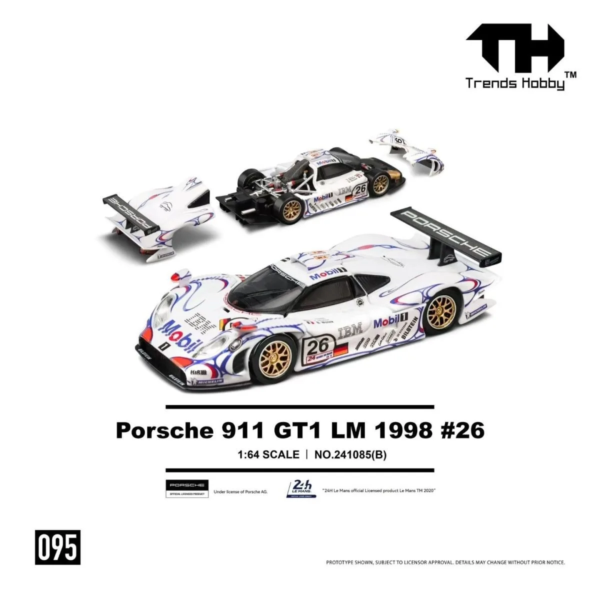 TendênciasHobby 1/64 Porsche 911 GT1 LM 1998 # 26 A tampa do motor pode ser removida para presente de modelo de carro em liga fundida