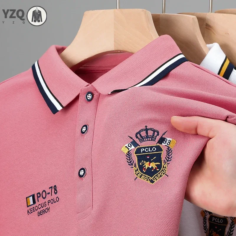 New Men's Business Casual Short Sleeved Shirt Embroidered Solid Color Polo Shirt Fashion Breathable Comfortable Versatile Top