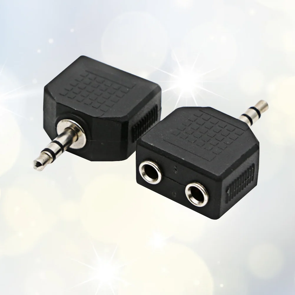 2pcs 35MM 1 to 2 Male to Female Double Mono Headphone Microphone Y Splitter Converter Stereo Audio Jack Plug Adapter Black