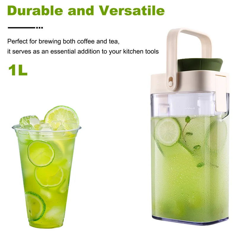 

BYBS-Kitchen Essential 1Lcold Brew Coffee Maker Features Heavy Duty Jar With Handle, Leakproof Lid, Ideal For Cold Coffee Brewin
