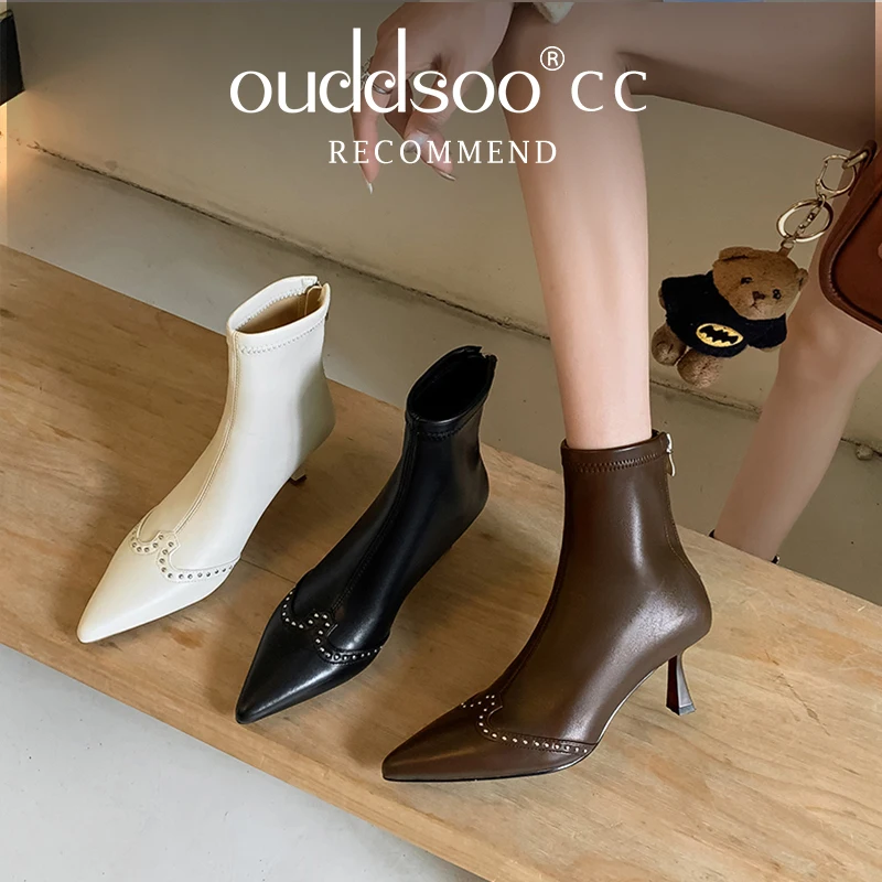 Ods Luxury Sexy Brand Autumn Winter Heel Boots Women Pointed Toe Metal Buckle Decor Elastic Stretch Short Booties Ankle Boots 42