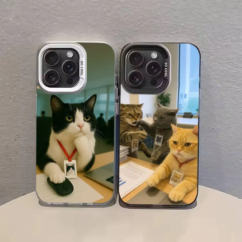 

Funny office cats Phone Case For iPhone 17,16,15,14,13,12,11,Pro Max,Plus Candy Silver Cover