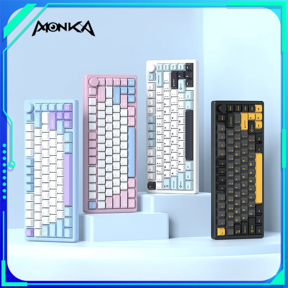 MONKA A75 Mechanical Keyboard Three Mode Aluminium Alloy Bluetooth Wireless Gaming Keyboard Custom Gasket PC Gamer Accessories