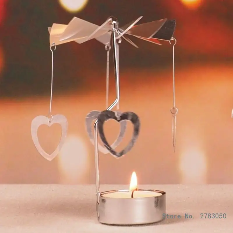 Rotary Holder Tea Light Holder Metal Tray Spinning Snowflake Deer Heart Christmas Trees Holder