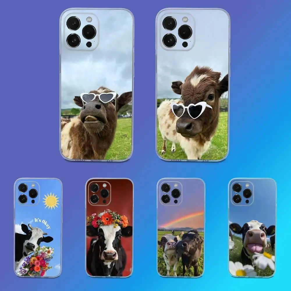 

Dairy Cow Cute Animal Phone Case For iPhone 16,15,14,13,12,11 Pro,Max,Plus,X,XS,XR,SE,Mini Transparent Silicone Soft