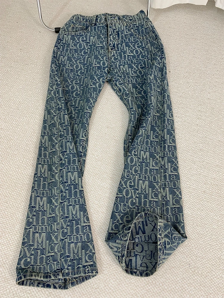 

Trendy Street Style Men's Denim Jeans Embroidered Letter Design Wide Leg Cotton Polyester Blend Antimicrobial Straight Cut