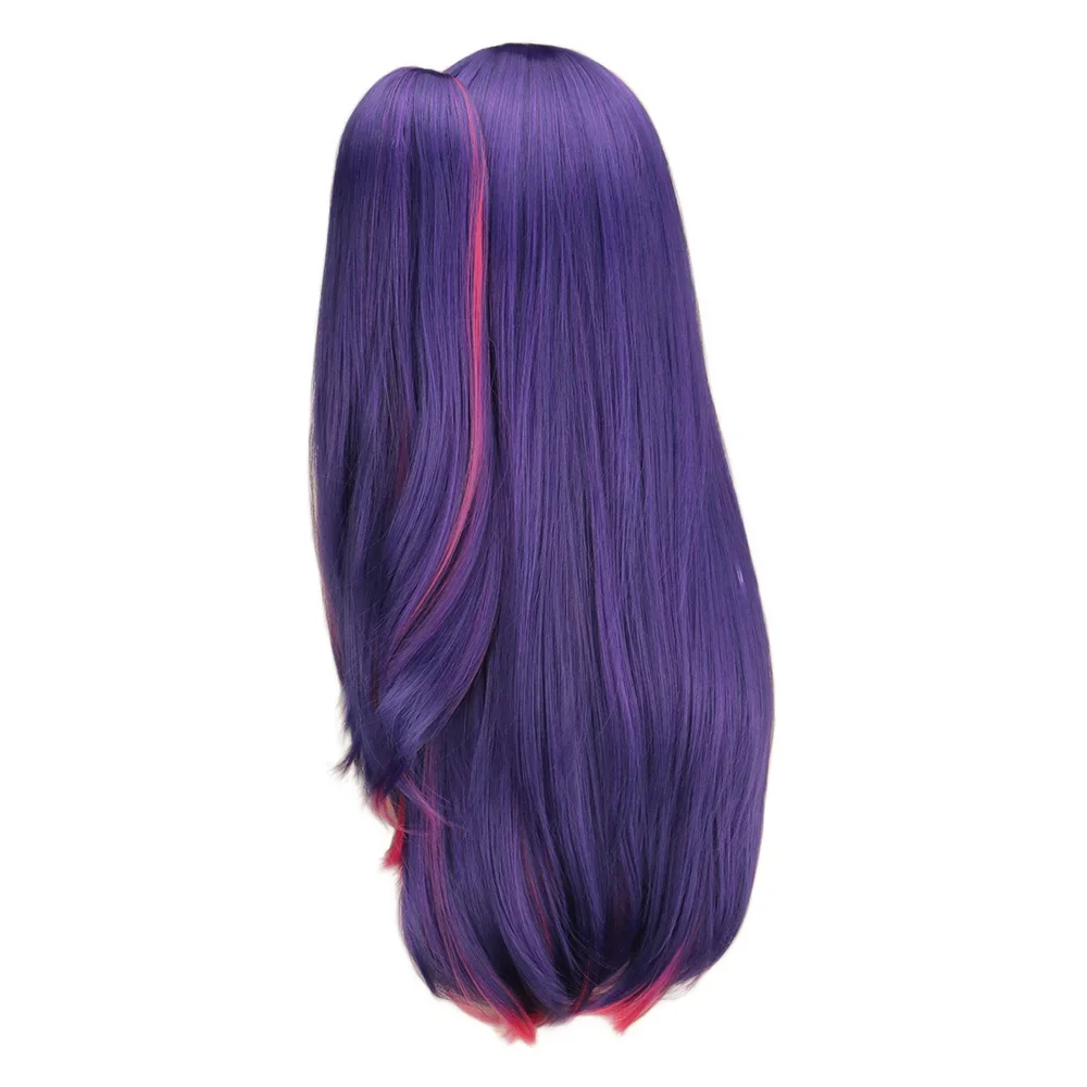 QQXCAIW Synthetic Hair Oshi no Ko Hoshino Ai Cosplay Wig Long Purple Rose pink highlights Ponytail Heat Resistant Wig