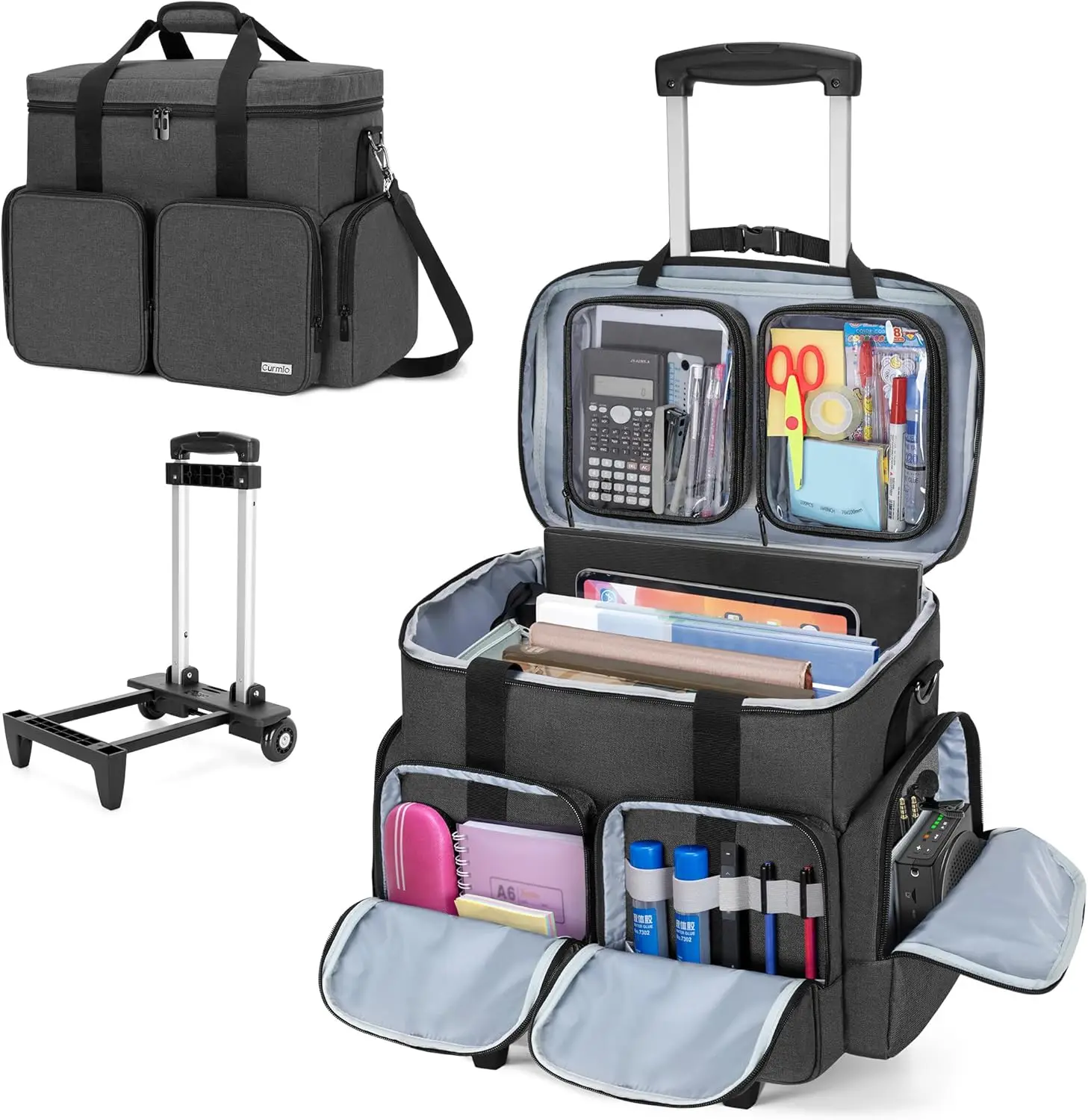 

Сумка-тележка для учителя с мягким отделением для ноутбука 15,6 дюймов, универсальная сумка на колесиках для офиса и рукоделия, черная