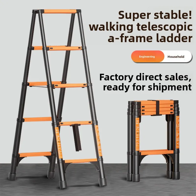 Multi functional thickened carbon steel telescopic ladder, feasible for pedestrian ladder, portable elevator, folding ladder
