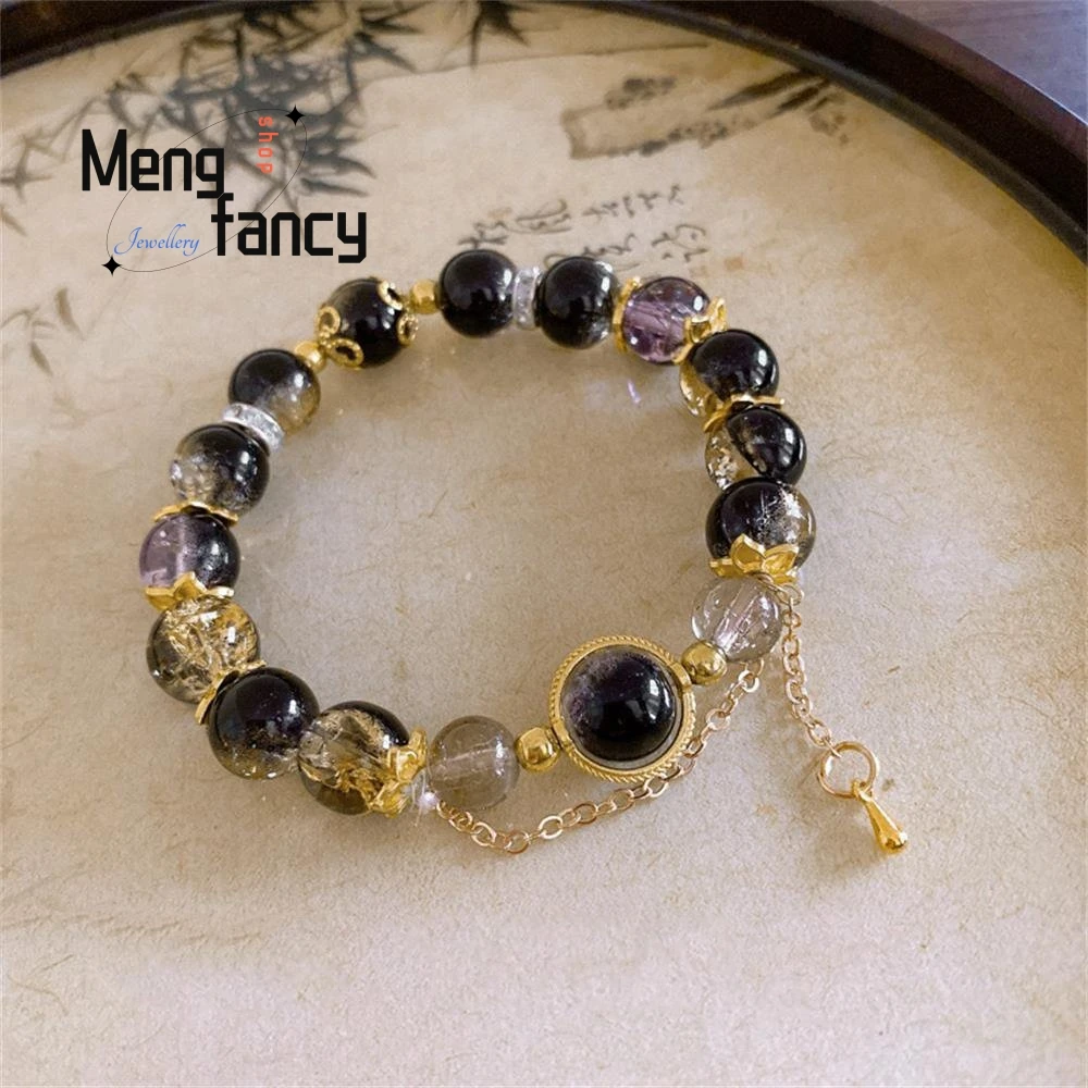 Natural Black Coloured Glaze Beaded Tassel Bracelet Fashion Temperament Light Luxury High-grade Popular Exquisite Couple Jewelry