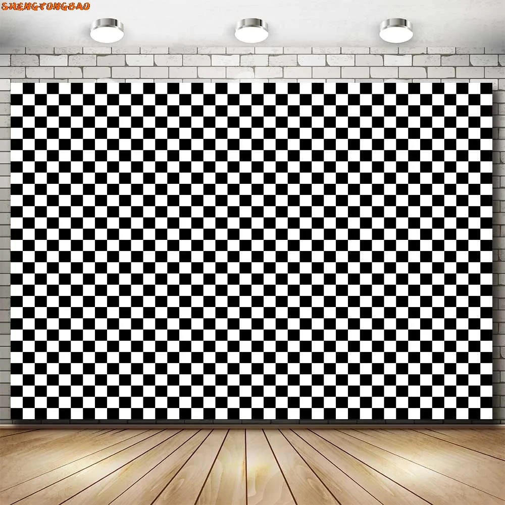 Newborn Baby Photography Backdrops Vintage Checkerboard Black and White Square Lattice Photocall Background for Photo Studio