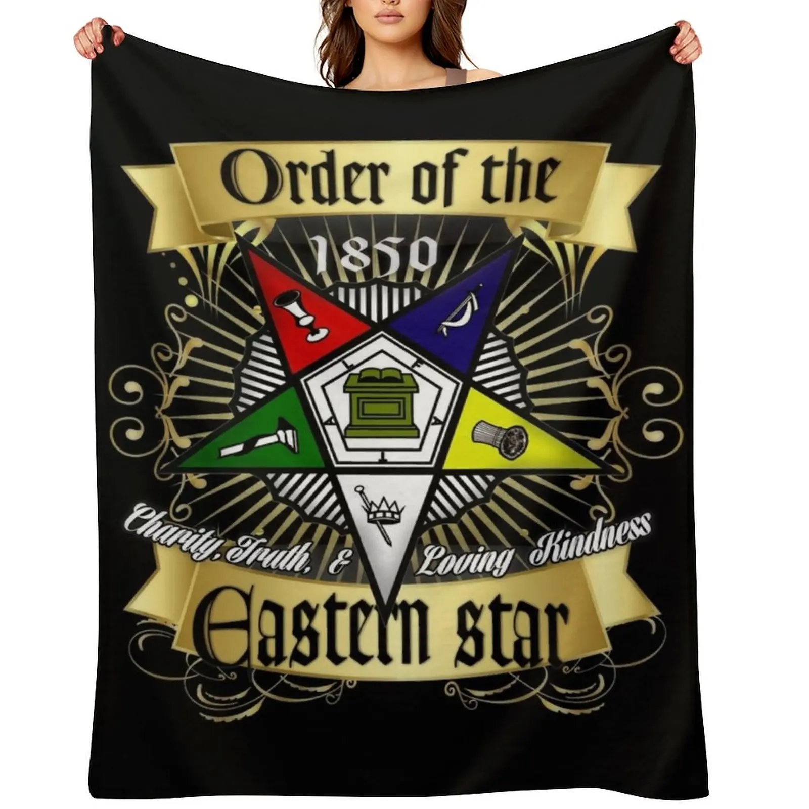 

OES Style Order Of The Eastern Star Logo Sistar Freemason Throw Blanket Beach Furry Sofas Moving Blankets