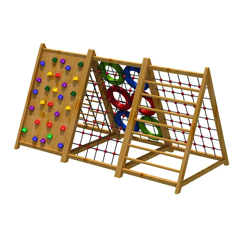 3 to 15 years children Climbing fitness equipment wooden spider net rock climbing wall