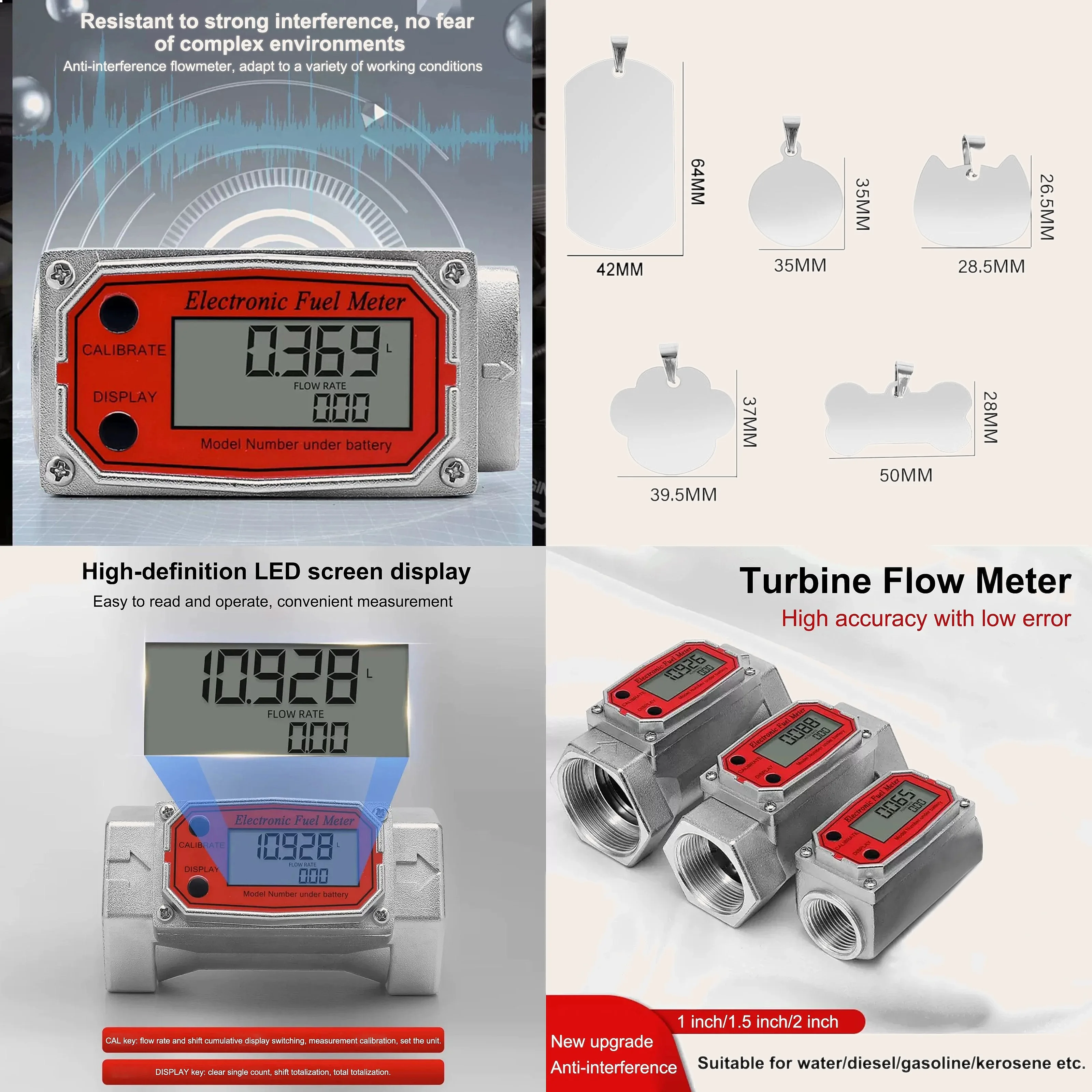 High Accuracy Turbine Flow Meter 1/1.5/2 Inch Digital Display Liquid Fluid Oil Flow Measurement Tool For Industrial Pipeline