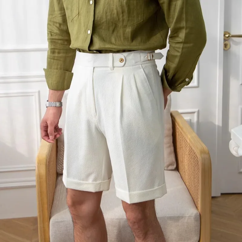 Summer New Fashion England Style Men's Solid Color Simple Basic Casual Trendy Daily Knee Length Shorts Male Breathable Clothes