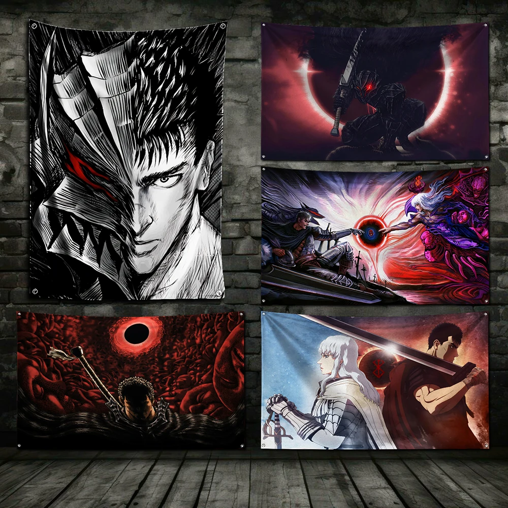 Bandera de Anime Berserk, Impresión Digital en Poliéster, para Decoración de Pared de Garaje o Exterior