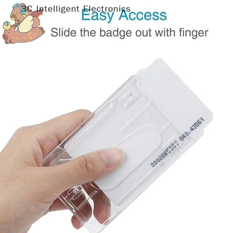 1pc Double Badge Holder Vertical 2 Card Badge Holder With Thumb Slots Hard Transparent Case Protector With Retractable Badge